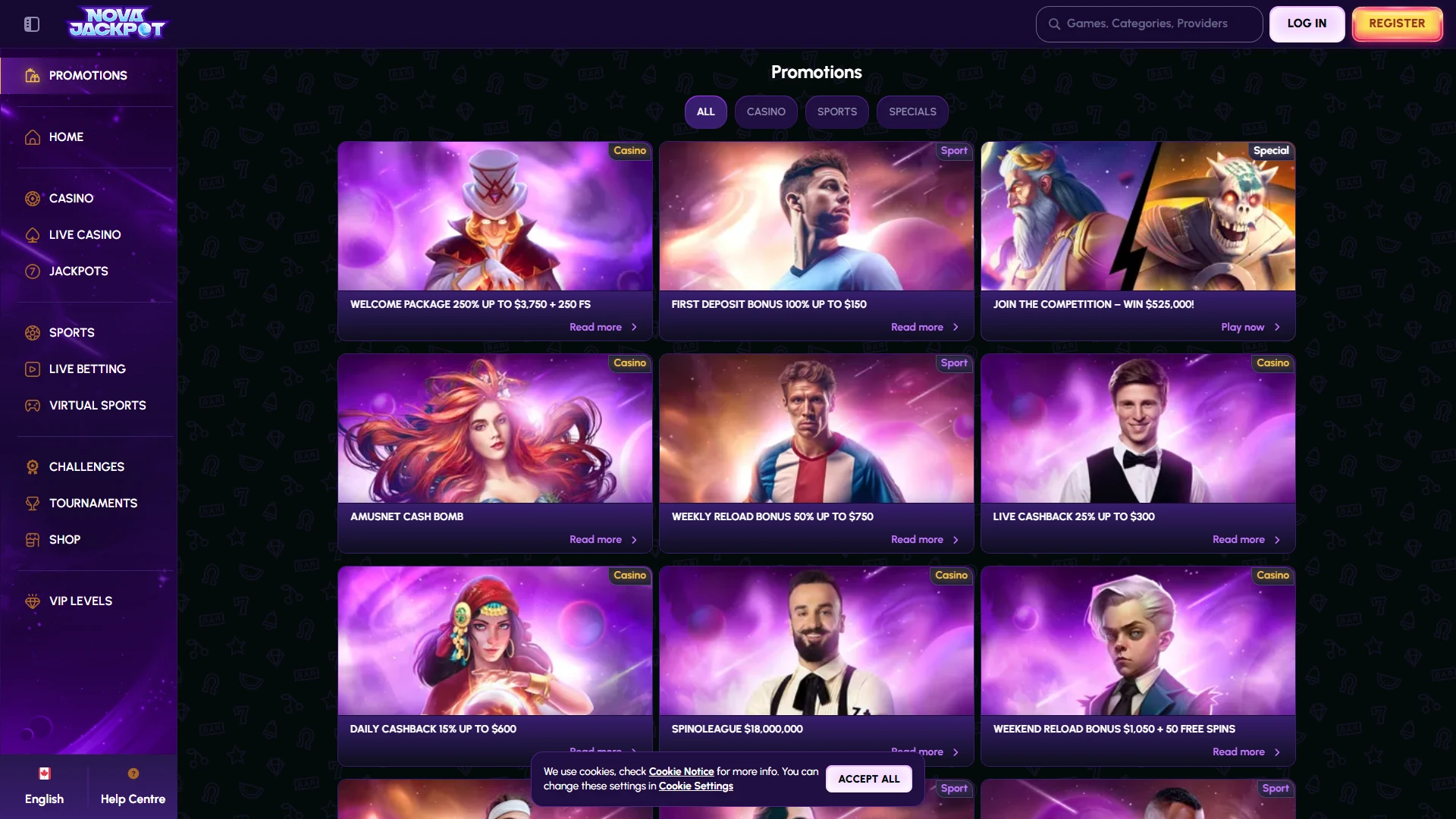 Current Novajackpot bonus offers